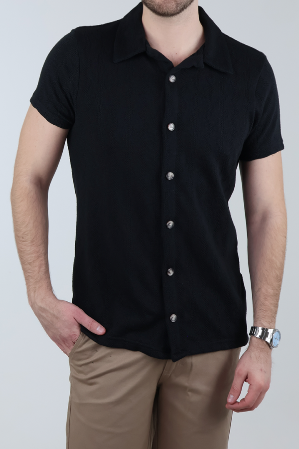 Camisa Negra De Punto Hombre Manga Corta Estilo Casual Cómoda